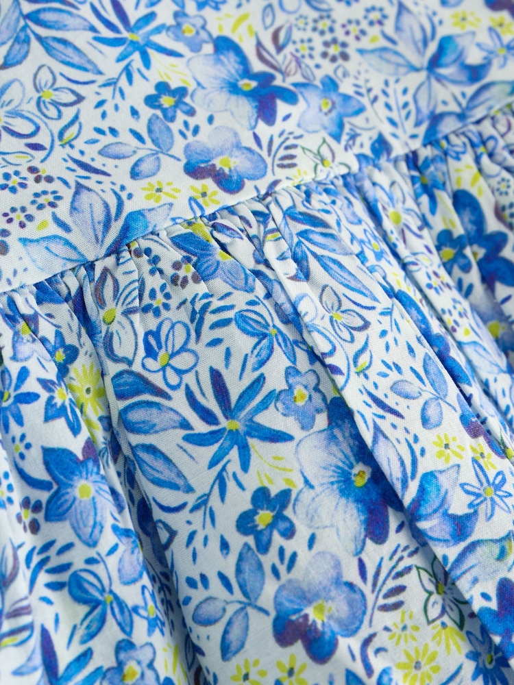 Blue Floral Baby Frill Collar Tiered 100% Cotton Dress (0mths-2yrs) - Image 11 of 11