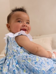 Blue Floral Baby Frill Collar Tiered 100% Cotton Dress (0mths-2yrs) - Image 5 of 11