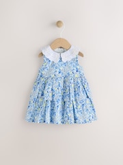 Blue Floral Baby Frill Collar Tiered 100% Cotton Dress (0mths-2yrs) - Image 6 of 11
