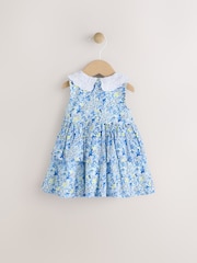 Blue Floral Baby Frill Collar Tiered 100% Cotton Dress (0mths-2yrs) - Image 7 of 11