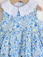 Blue Floral Baby Frill Collar Tiered 100% Cotton Dress (0mths-2yrs) - Image 8 of 11