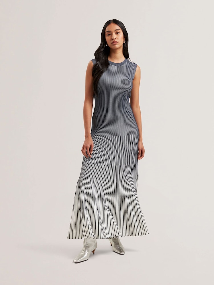 Ted Baker Blue Dilylaa Textured Stripe Knitted Dress - Image 1 of 5