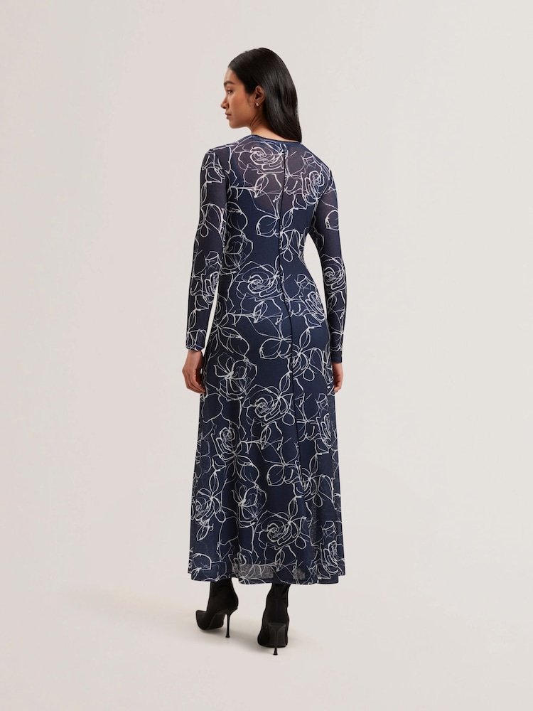 Ted Baker Blue Norhaa Textured Mesh Baby Lock Seams Midi Dress - Image 2 of 5