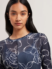 Ted Baker Blue Norhaa Textured Mesh Baby Lock Seams Midi Dress - Image 3 of 5