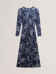 Ted Baker Blue Norhaa Textured Mesh Baby Lock Seams Midi Dress - Image 4 of 5