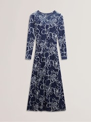 Ted Baker Blue Norhaa Textured Mesh Baby Lock Seams Midi Dress - Image 5 of 5
