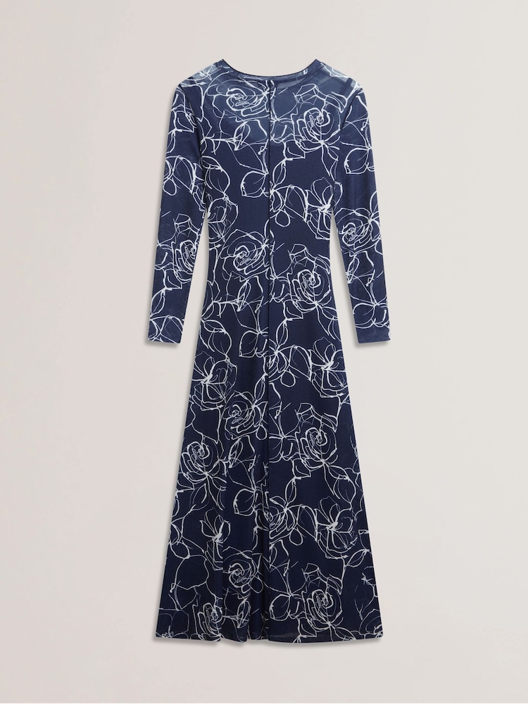 Ted Baker Blue Norhaa Textured Mesh Baby Lock Seams Midi Dress - Image 5 of 5