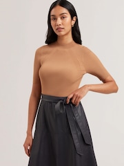 Ted Baker Blue Oliyia Knit Bodice Faux Leather Skirt Mini Dress - Image 3 of 5