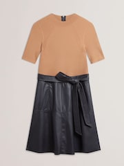 Ted Baker Blue Oliyia Knit Bodice Faux Leather Skirt Mini Dress - Image 4 of 5