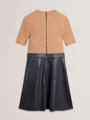 Ted Baker Blue Oliyia Knit Bodice Faux Leather Skirt Mini Dress - Image 5 of 5