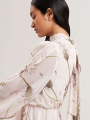 Ted Baker Pink Arakas Printed Long Sleeve Neck Tie Mini Dress - Image 3 of 3