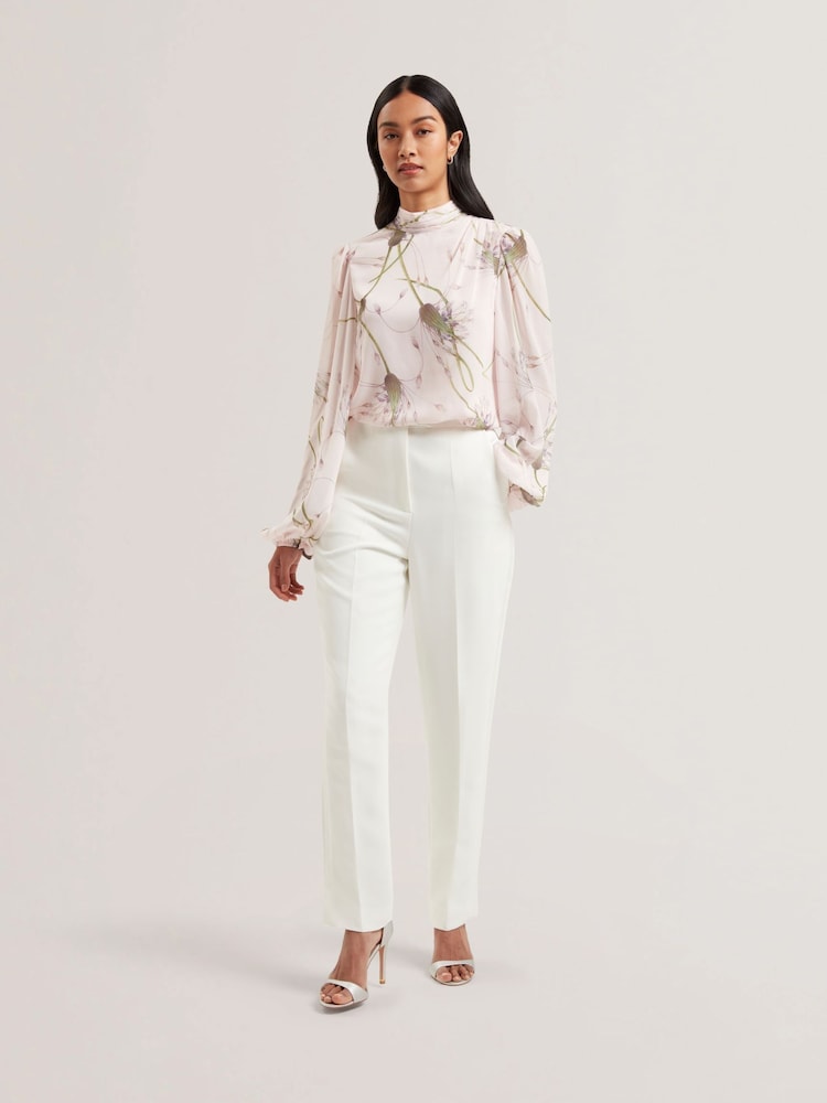 Ted Baker Pink Alati Printed Tie Neck Long Sleeve Blouse - Image 1 of 6