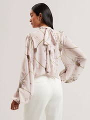 Ted Baker Pink Alati Printed Tie Neck Long Sleeve Blouse - Image 3 of 6