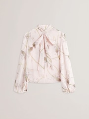 Ted Baker Pink Alati Printed Tie Neck Long Sleeve Blouse - Image 5 of 6