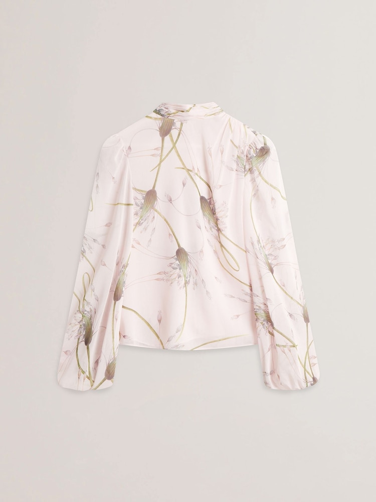 Ted Baker Pink Alati Printed Tie Neck Long Sleeve Blouse - Image 6 of 6