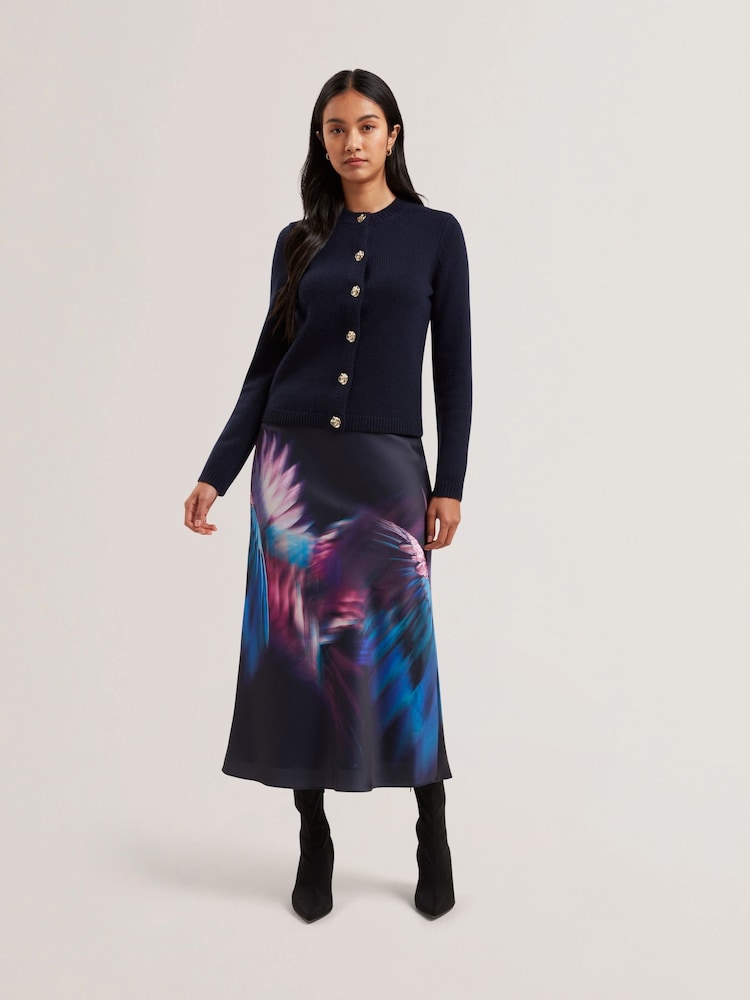 Ted Baker Blue Jaycey Rose Button Crew Neck Cardigan - Image 1 of 6