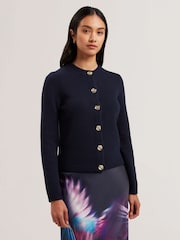 Ted Baker Blue Jaycey Rose Button Crew Neck Cardigan - Image 2 of 6