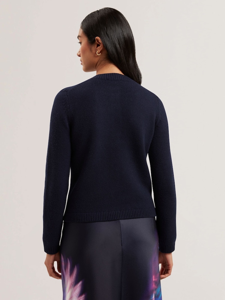 Ted Baker Blue Jaycey Rose Button Crew Neck Cardigan - Image 3 of 6