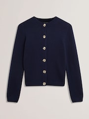 Ted Baker Blue Jaycey Rose Button Crew Neck Cardigan - Image 5 of 6
