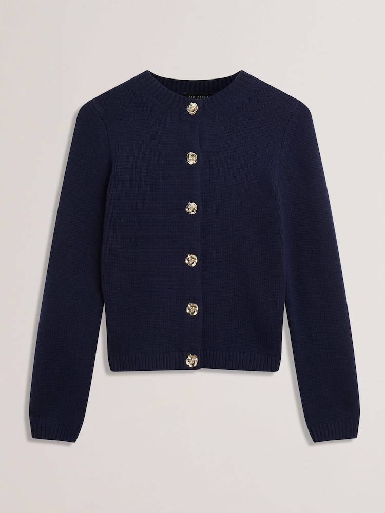 Ted Baker Blue Jaycey Rose Button Crew Neck Cardigan - Image 5 of 6