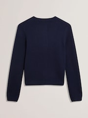 Ted Baker Blue Jaycey Rose Button Crew Neck Cardigan - Image 6 of 6