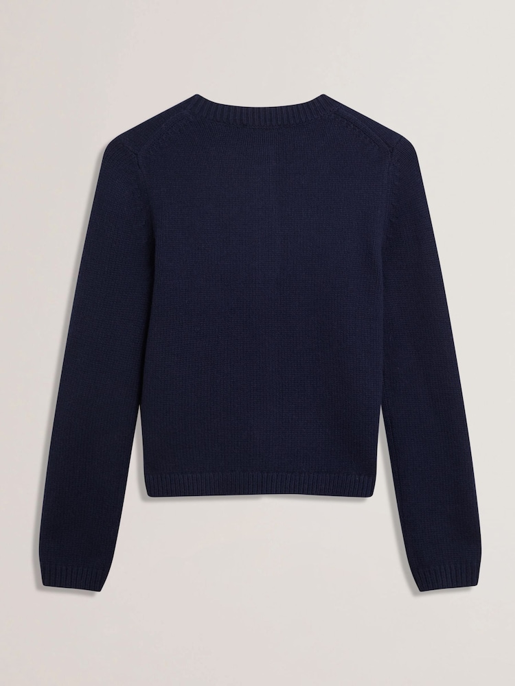Ted Baker Blue Jaycey Rose Button Crew Neck Cardigan - Image 6 of 6