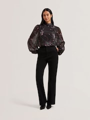 Ted Baker Black Alati Printed Tie Neck Long Sleeve Blouse - Image 1 of 6