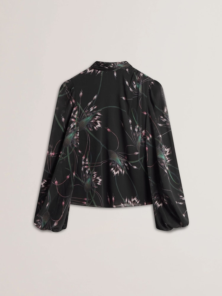 Ted Baker Black Alati Printed Tie Neck Long Sleeve Blouse - Image 6 of 6