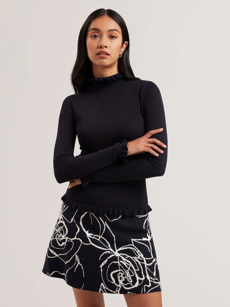 Azul - Suéter Ted Baker Janittt Rib Funnel com babado - Imagem 1 de 6