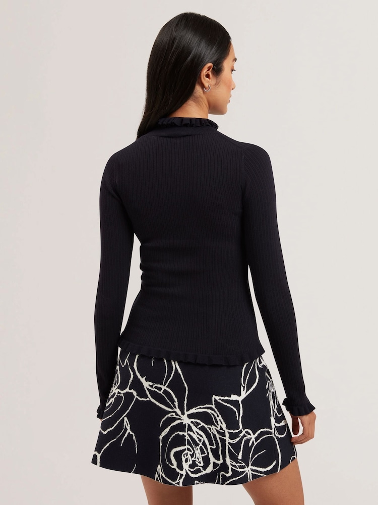 Azul - Suéter Ted Baker Janittt Rib Funnel com babado - Imagem 2 de 6