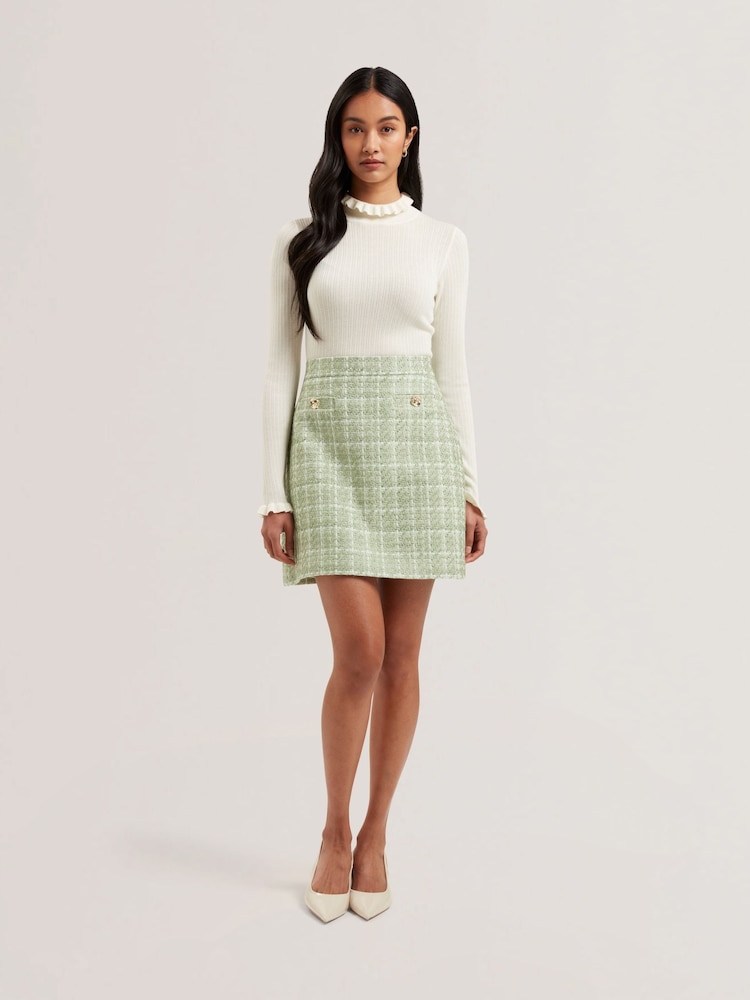 Ted Baker Cream Janittt Rib Funnel Neck Frill Jumper - Image 1 of 6