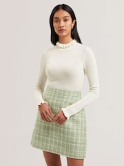 Ted Baker Cream Janittt Rib Funnel Neck Frill Jumper - Image 2 of 6