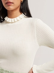 Ted Baker Cream Janittt Rib Funnel Neck Frill Jumper - Image 3 of 6
