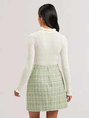 Ted Baker Cream Janittt Rib Funnel Neck Frill Jumper - Image 4 of 6