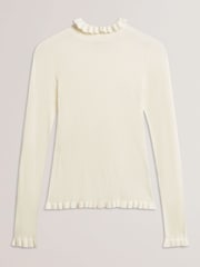 Ted Baker Cream Janittt Rib Funnel Neck Frill Jumper - Image 5 of 6