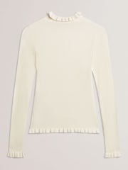 Ted Baker Cream Janittt Rib Funnel Neck Frill Jumper - Image 6 of 6