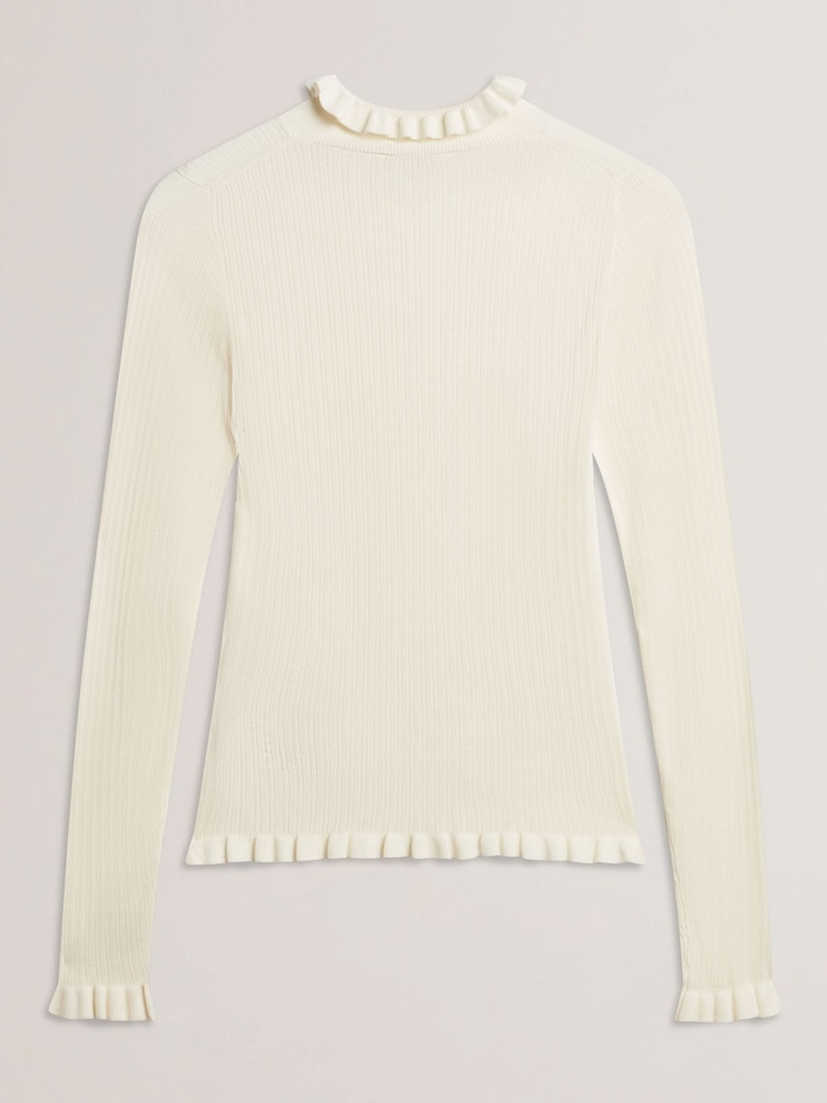 Ted Baker Cream Janittt Rib Funnel Neck Frill Jumper - Image 6 of 6
