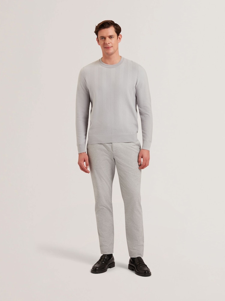 Ted Baker Grey Jamals Long Sleeve Herringbone Stitch Crew Neck Jumper - Image 1 of 6