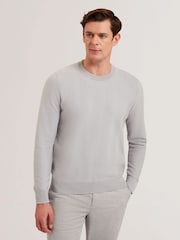 Ted Baker Grey Jamals Long Sleeve Herringbone Stitch Crew Neck Jumper - Image 2 of 6