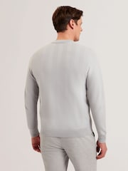 Ted Baker Grey Jamals Long Sleeve Herringbone Stitch Crew Neck Jumper - Image 3 of 6