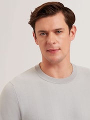 Ted Baker Grey Jamals Long Sleeve Herringbone Stitch Crew Neck Jumper - Image 4 of 6