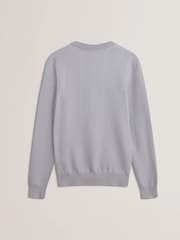Ted Baker Grey Jamals Long Sleeve Herringbone Stitch Crew Neck Jumper - Image 6 of 6