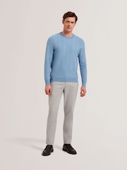 Ted Baker Blue Jamals Long Sleeve Herringbone Stitch Crew Neck Jumper - Image 1 of 6