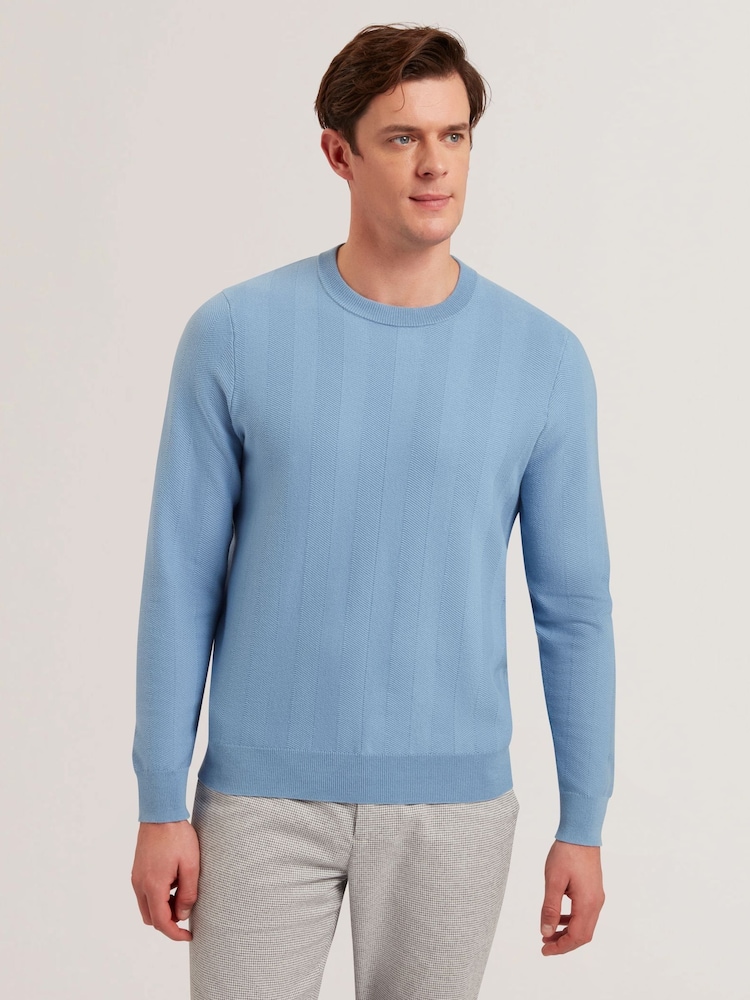 Ted Baker Blue Jamals Long Sleeve Herringbone Stitch Crew Neck Jumper - Image 2 of 6