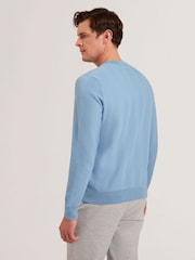 Ted Baker Blue Jamals Long Sleeve Herringbone Stitch Crew Neck Jumper - Image 3 of 6