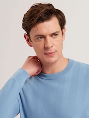 Ted Baker Blue Jamals Long Sleeve Herringbone Stitch Crew Neck Jumper - Image 4 of 6