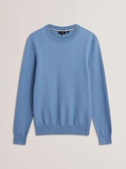 Ted Baker Blue Jamals Long Sleeve Herringbone Stitch Crew Neck Jumper - Image 5 of 6