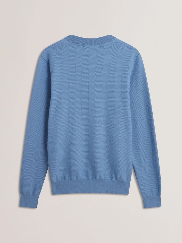 Ted Baker Blue Jamals Long Sleeve Herringbone Stitch Crew Neck Jumper - Image 6 of 6