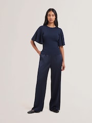 Ted Baker Blue Iivanna Crew Neck Fluted Sleeve Knit Top - Image 1 of 6
