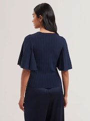 Ted Baker Blue Iivanna Crew Neck Fluted Sleeve Knit Top - Image 2 of 6